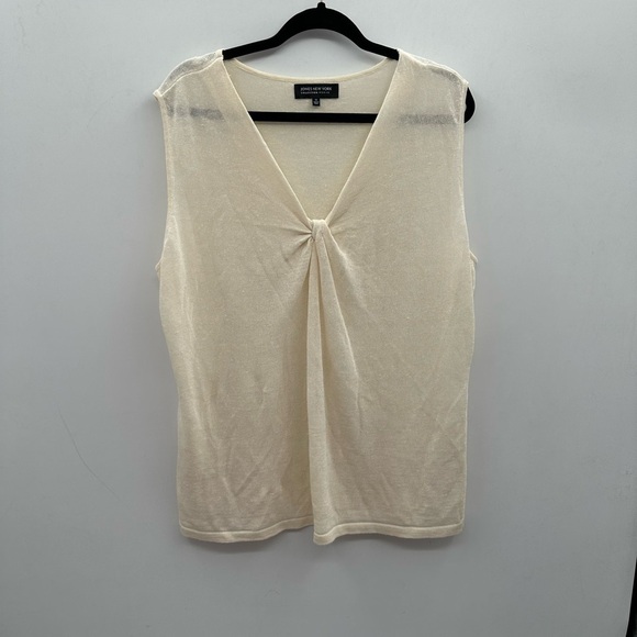Jones New York cream twist chest linen lightweight classic woman's tank top. 1X - Picture 1 of 8
